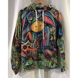 ELECTRO THREADS Meditating Eeyore Hoodie Mens Size S Multi Color Grafitti‎ Style